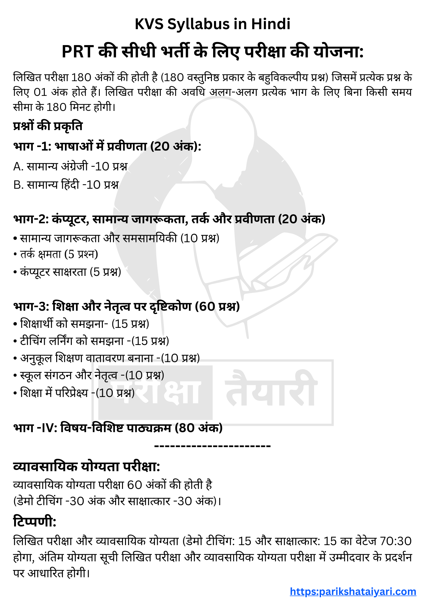 KVS PRT syllabus 2022 in Hindi